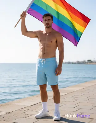 Striking full-bleed vertical phone wallpaper of a shirtless caucasian man with tanned skin and light