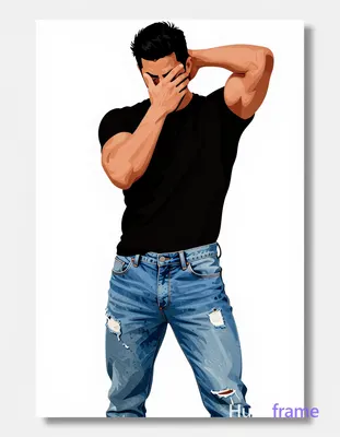 Bold flat-color wall art poster of an adult man with short black hair and define