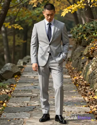 Photograph of exactly 1 adult man. Man 1: Asian, medium-light, oval with strong