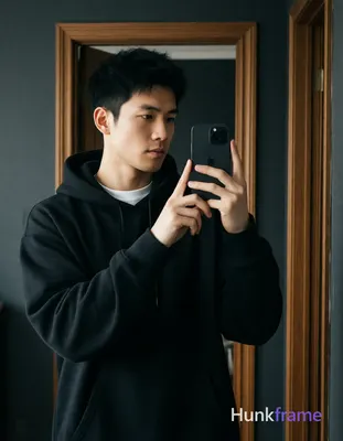 an anonymous figure man with short textured black hair and clean-shaven face, wearing a black oversi