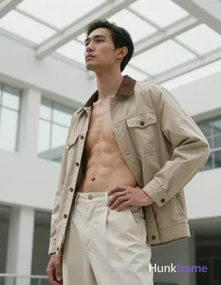 an anonymous figure man with light to medium tan skin, short dark brown hair swept back from forehea
