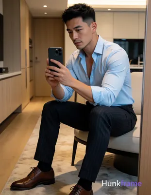 Photograph of exactly 1 adult man. Man 1: Asian, light-medium, oval with defined