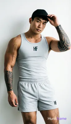 Asian man with short black straight hair and high forehead, clean-shaven face, neutral direct gaze s