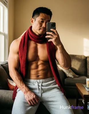 Asian man with short black hair and clean-shaven face standing in a cozy indoor 