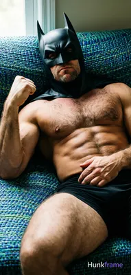 A confident adult man reclining on his back against a multicolored blue-green woven fabric, wearing 