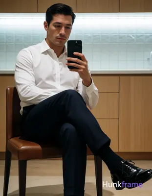 Photograph of exactly 1 adult man. Man 1: light to medium, oval with defined jawline, short, dark br