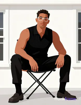Bold flat-color wall art graphic of an adult man with medium-dark skin and short textured dark hair 
