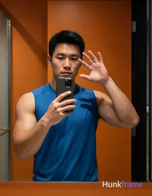 Asian man with light-medium skin and short black hair standing in a modern bathr