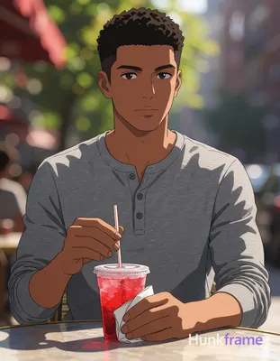 an anonymous figure man with short textured dark brown hair and clean-shaven chi