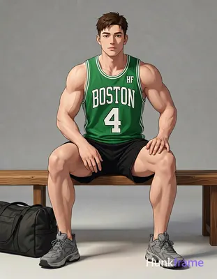 Polished 2.5D next-gen anime rendering of an adult white man with short brown hair and clean-shaven 