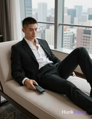 an anonymous figure man with short textured dark crop cut hair and clean-shaven 