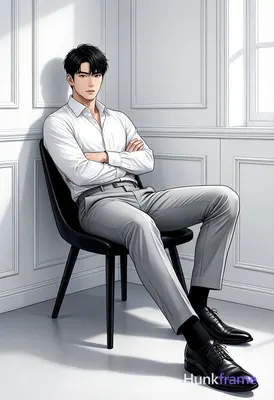 Polished anime style illustration of an Asian man with short black hair and clean-shaven face, neutr