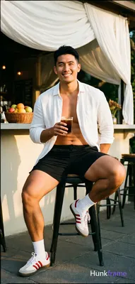 Asian man with light-medium skin and black short styled hair, clean-shaven face smiling at camera. S
