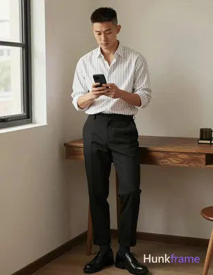 Asian man with short buzz cut, dark brown/black textured top fade to skin on sid