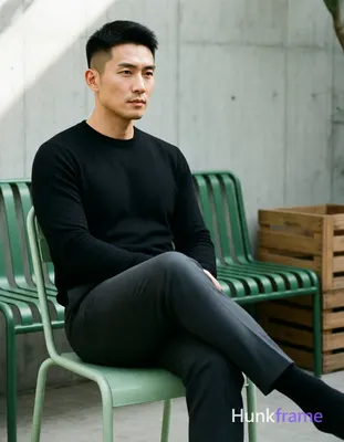 Photograph of exactly 1 adult man. Man 1: Asian, light-medium, oval with defined