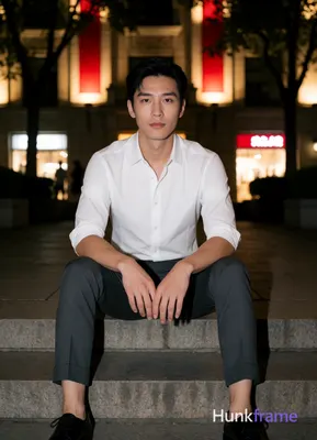 Photograph of exactly 1 adult man. Man 1: Asian, light-medium, oval with defined jawline, short blac