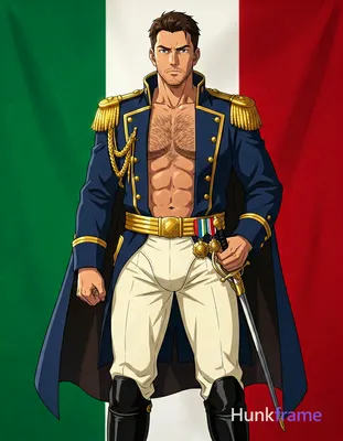 Polished anime 2.5D next-gen rendering of adult man standing upright, left hand 