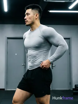 Asian man with light-medium skin, short black buzz cut textured top and clean si