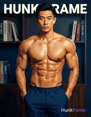 Asian man with short black hair styled back, clean-shaven face, neutral direct gaze standing center-