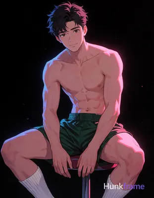 Polished anime style illustration of an an anonymous figure man with short tousled dark hair and cle