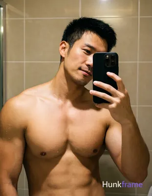 Confident adult man posing in a tasteful suggestive manner inside an intimate in