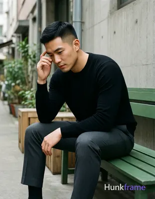 Photograph of exactly 1 adult man. Man 1: Asian, light-medium, oval with defined