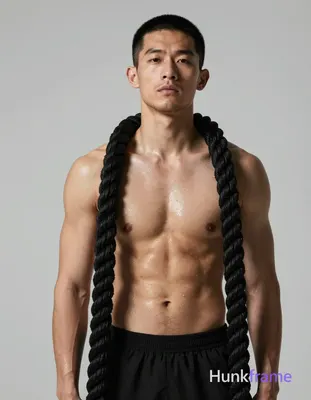 Asian man with short buzz cut and clean-shaven chin, faint stubble on jawline vi
