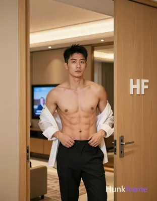Asian man with short spiky black hair, light-medium skin tone, clean-shaven chin and upper lip with 
