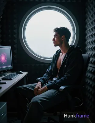 A handsome dark-skinned man with short dark hair and light stubble sits in profi