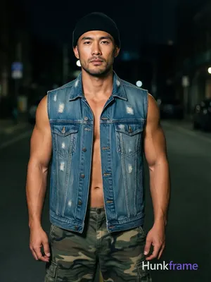 Photograph of exactly 1 adult man. Man 1: asian, medium-tan, square-jawed with d