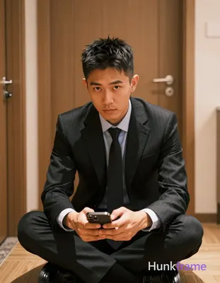 Photograph of exactly 1 adult man. Man 1: Asian, light to medium tan, oval with defined jawline and 