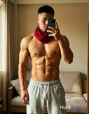 Asian man with short black hair and clean-shaven face standing in a cozy indoor 