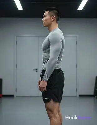 an anonymous figure man with short black buzz cut and clean-shaven face, standin