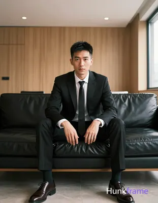 Photograph of exactly 1 adult man. Man 1: East Asian, light to medium tan, square jawline with defin
