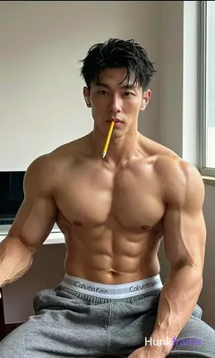 Photograph of exactly 1 adult man. Man 1: Asian, light-medium, square-jawed with