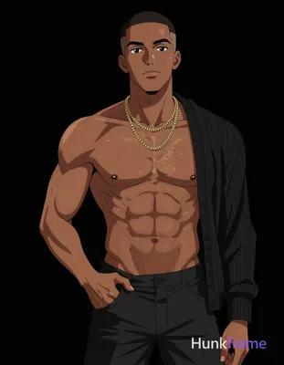 A dark-skinned adult man with a short buzz cut and clean-shaven face stands upri