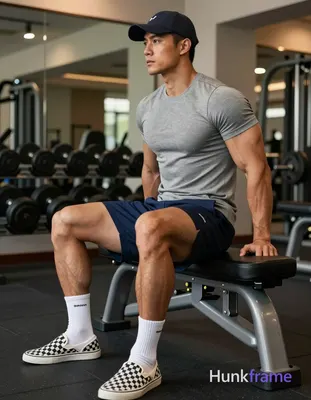 Asian man with light to medium tan skin and short dark hair under a cap, clean-shaven face, seated s