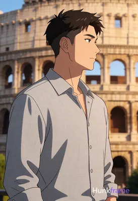 Asian man with short dark brown undercut hair and clean-shaven face standing in 3/4 profile facing r