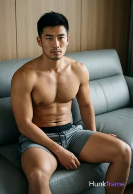 Photograph of exactly 1 adult man. Man 1: Asian, light to medium tan, oval with defined jawline, sho