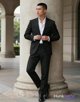 Asian man with short black buzz cut and clean-shaven face, neutral serious expre