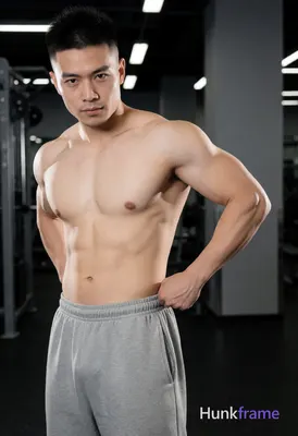 Photograph of exactly 1 adult man. Man 1: Asian, light tan, square jawline with defined cheekbones a
