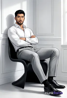 Polished anime style illustration of an Asian man with short black hair and clean-shaven face, neutr