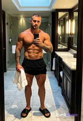 Caucasian man with light medium tan skin and buzz cut dark brown hair stands upright facing forward 