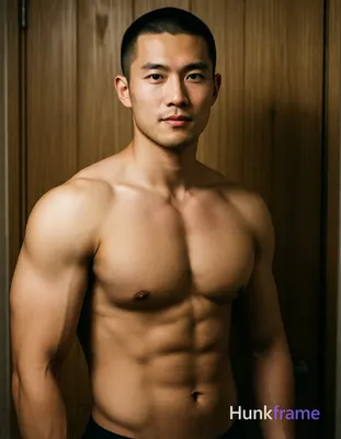 Asian man with short buzz cut and clean-shaven face stands upright facing forwar