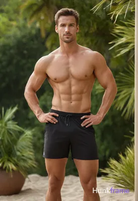 A handsome an anonymous figure man stands outdoors against lush trees and soft b