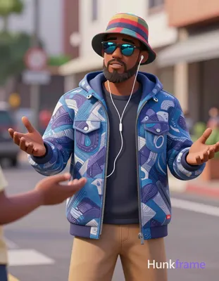 A high-quality 2.5D anime rendering of a Black man with medium-dark skin and sho