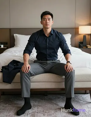 Asian man with medium-dark skin and short black hair seated on a beige upholster