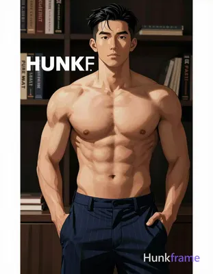 Asian man with short black hair styled back, clean-shaven face, neutral direct gaze standing center-