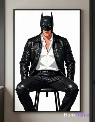 Bold flat-color poster wall art graphic design of adult man seated on black stoo