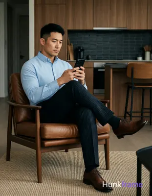 Photograph of exactly 1 adult man. Man 1: Asian, light-medium, oval with defined